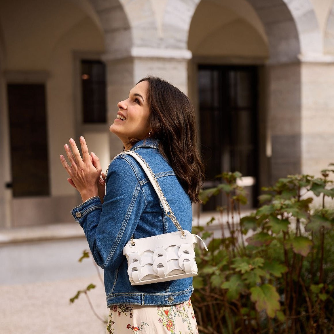 Sac en cuir Floria Mini Blanc Chaîne Lifestyle  #couleur_popcorn